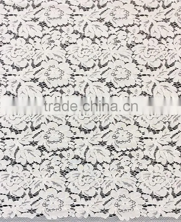 Best quality Nylon/Cotton White Flower Lace Knitted Fabric T8085