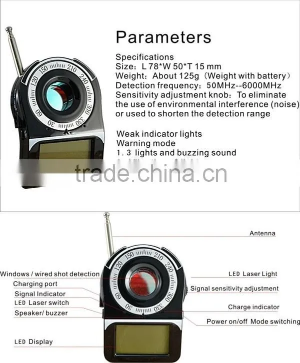 Mobile phone wireless Laser detector mutilfunctional radio signal pinhole hidden camera rf detector