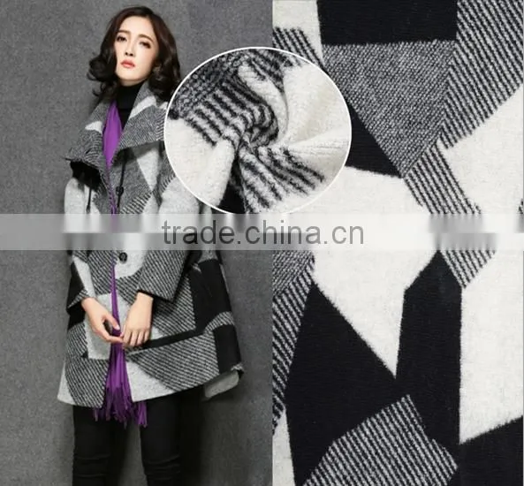 2016 black and white new jacquard design wool blend fabric for woman's overcoat
