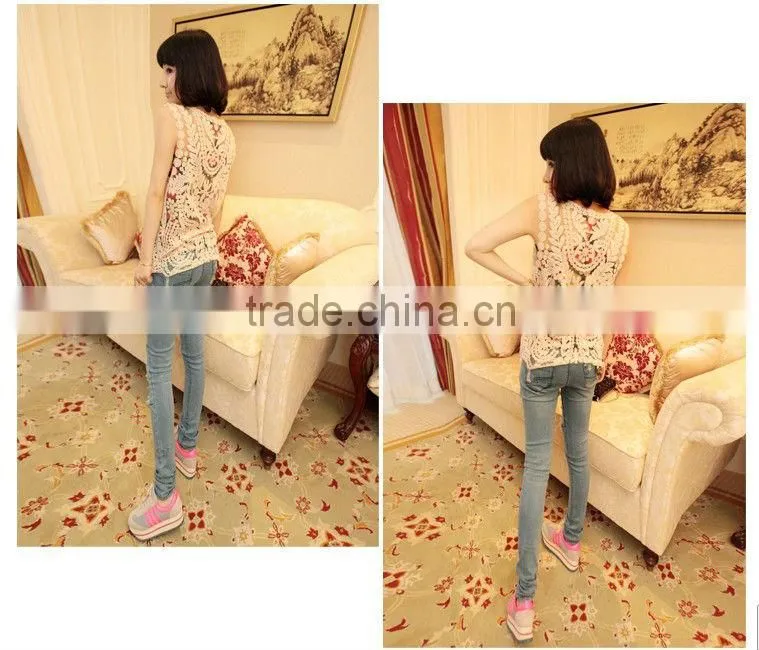 Sleeveless vest gauze embroidery, crochet hook flower lace jacket vestS04
