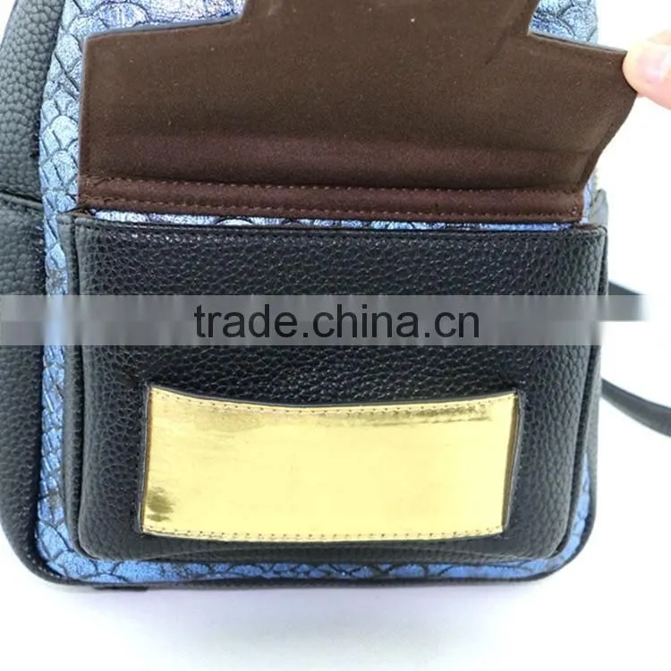 Fancy blue pattern girls bags fashion design genuine leather backpack for lady