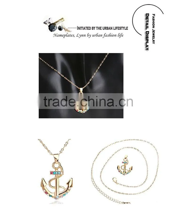 2016 Fashion Anchor Jewelry Crystal Wedding 18K Gold Necklace Designs