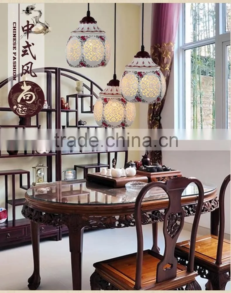 Asian E27 LED Vintage Pendant Light 3 Head Lamp Hanging Chinese Ceramic Loft Coffee Bar Restaurant Kitchen Lights