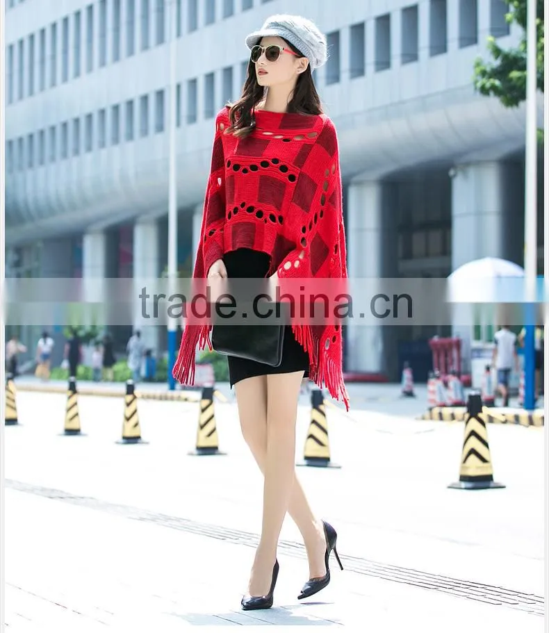 2015 new irregular tassel show thin turtleneck sweater shawl cloak