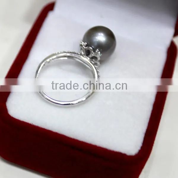 black pearl wholesale price natural fashion pearl round ring real 925 silver ring