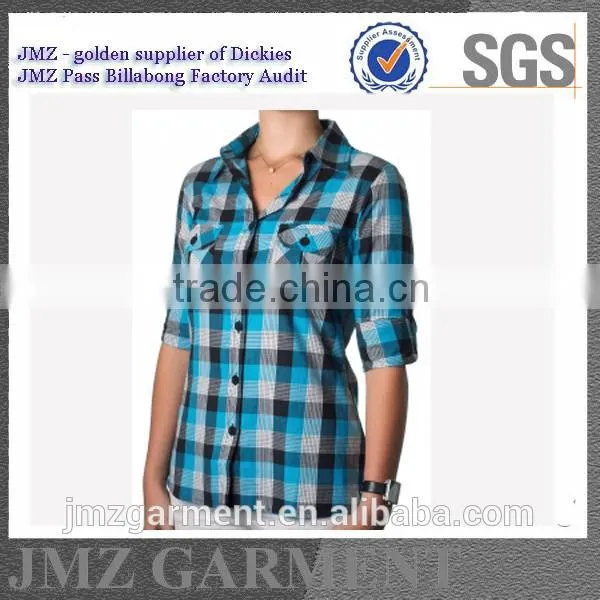 women new pattern design black and red check plaid shirt wholesale OEM