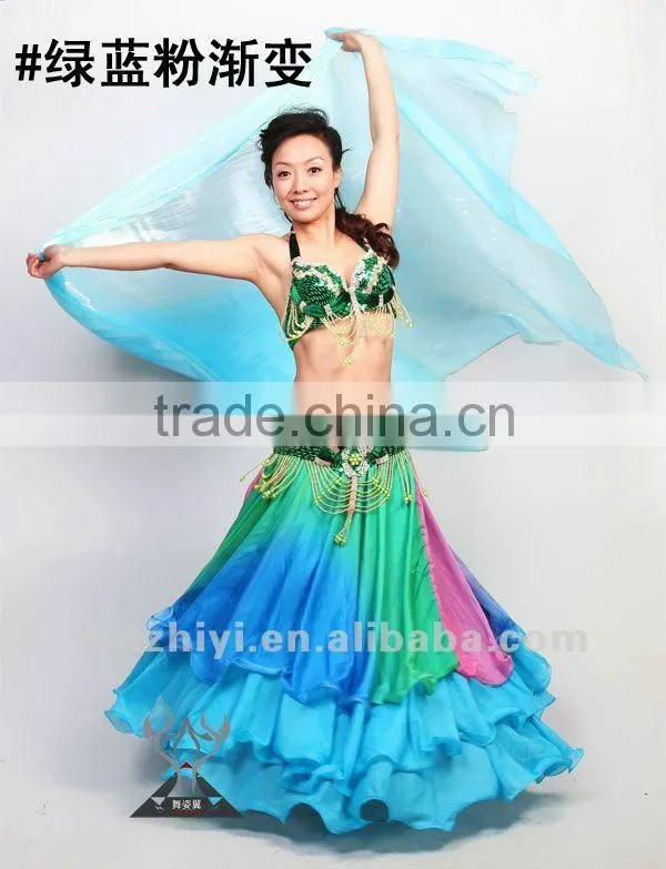 Hot Selling Blue Silk Chiffon Belly Dance Skirts for women dancers (QC6004)
