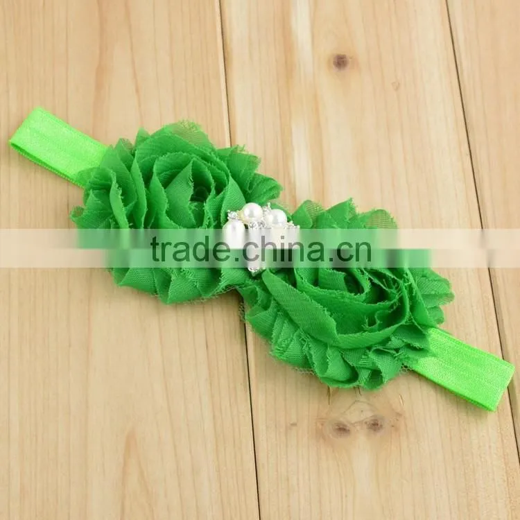 Fancy nylon velvet ribbon chiffon fabric flower hair band in stock / New Arrival Pearl Flowers Hair Headband