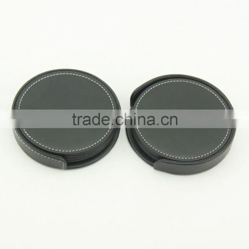 Blank black PU leather coaster set
