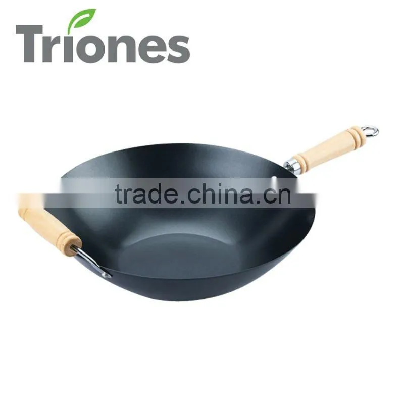 popular carbon steel non-stick wok with wood handle amc cookware price
