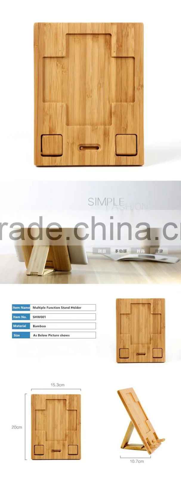 Wholesale Bamboo Mobile Phone Stand Wood Stand for iPad with 4 Hidden Slots