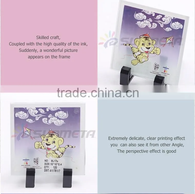 Customed logo printing L100*H100*W4mm square coaster sublimation toughened blank glass photo coaster