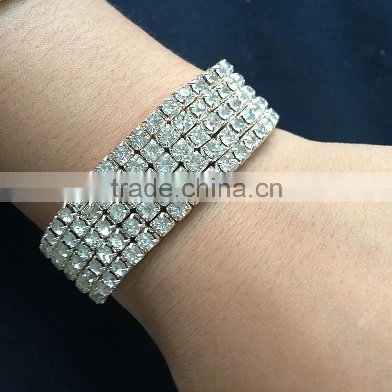 Hot Fashion 4/5/8 Rows Crystal Rhinestone Wedding Bridal Bracelet Bangle