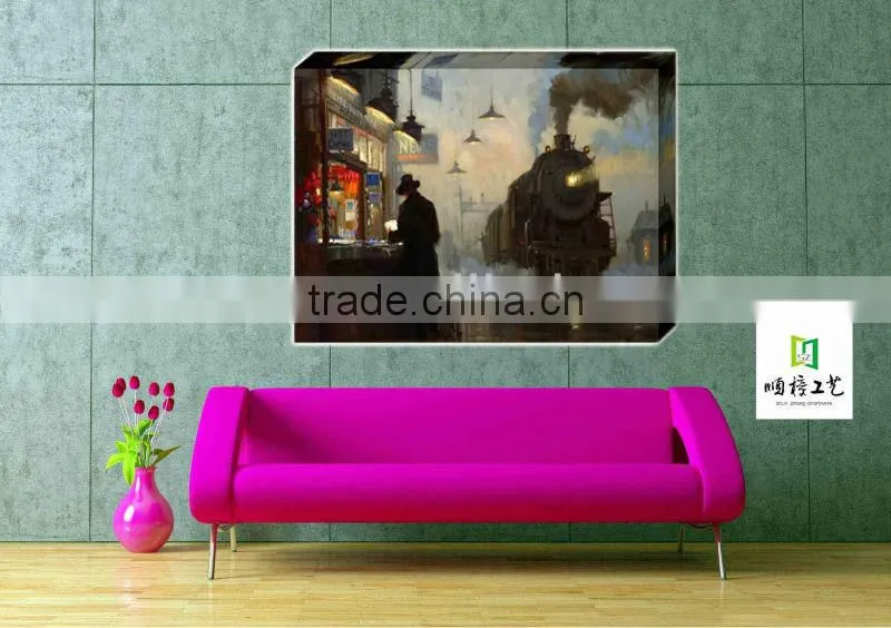 Hot! Retro trainstation old color old oil painting style restaurant decorating supplies
