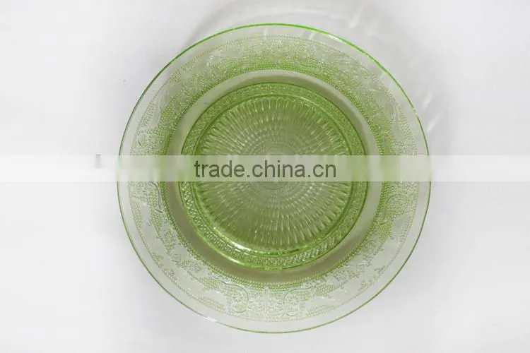 green glass dinner plates with flower design
