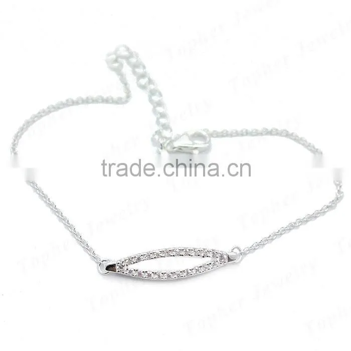 Wholesale micro pave setting zircon 925 silver charm bracelet