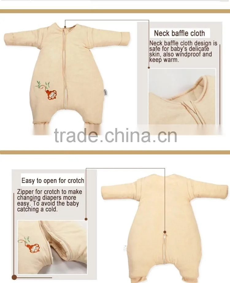 100% cotton Newborn infant baby anti kicking foot sleeping bag with Detachable sleeves for winter