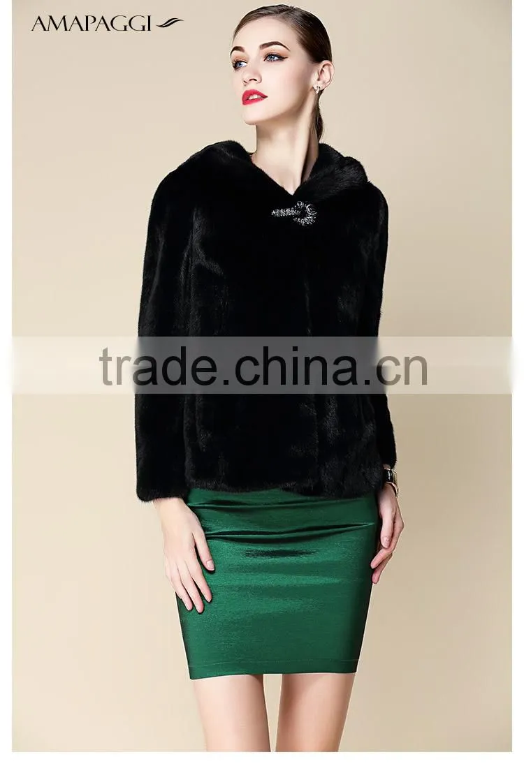 wholesale Fashion short mink fur coat hooded