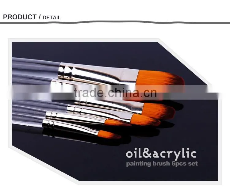 High Quality 6Pcs Watercolor Gouache Painting Brushes For Kid Acrylic Handle Nylon Hair Artist Paint Acrylic Brushes For Drawing