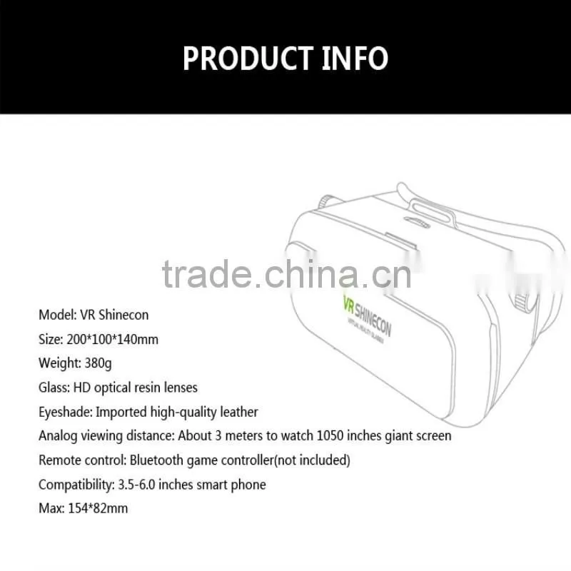 VR Shinecon Virtual Reality 3D Glasses Headset Oculus Rift Head Mount 3D Movies Games Apps 2016 Google Cardboard 2.0