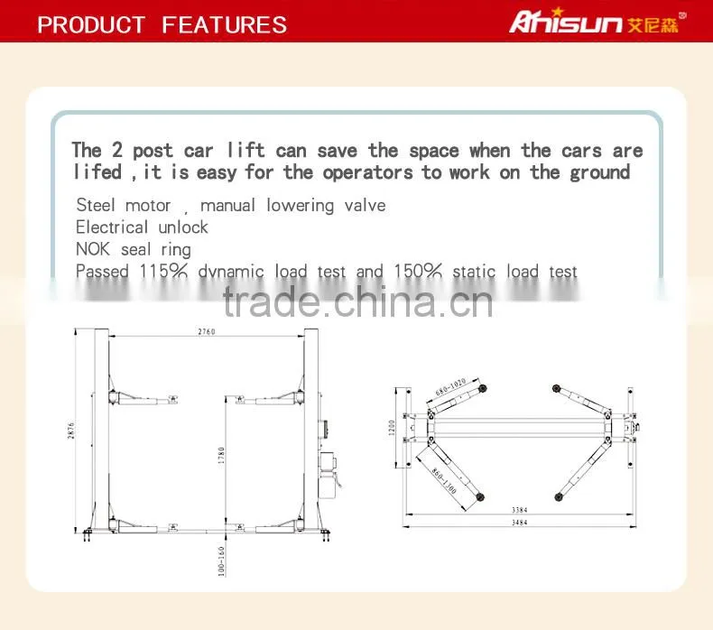 clear plate two columns hydraulic 220v car lift 4000kg