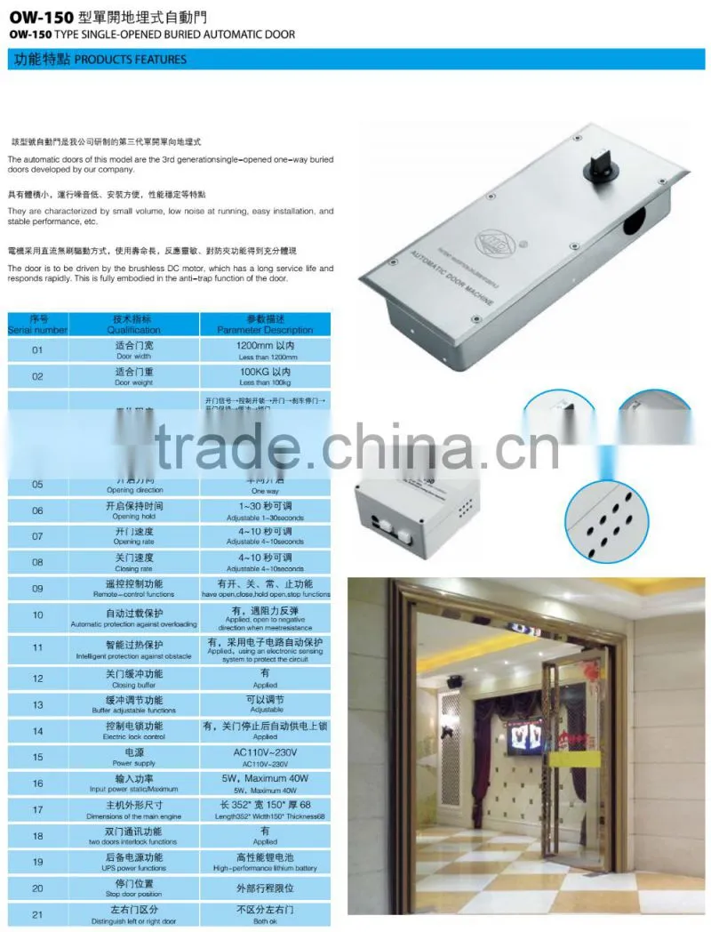 OW-150 remote control hinge glass door hinges automatic door controller