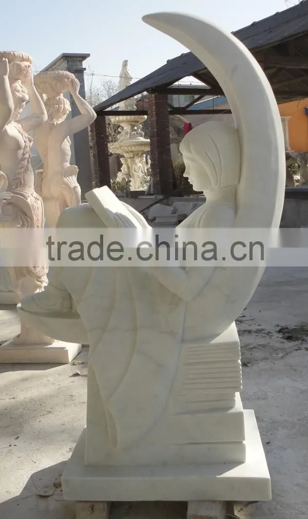 Hand Carved White Marble Garden Girl Reading Book Sculpture