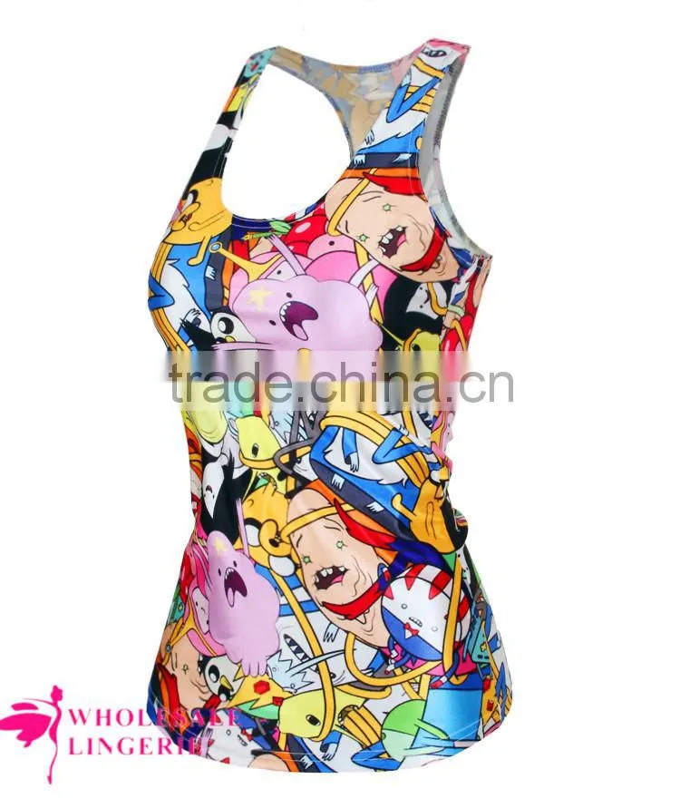 Wholesale Pinky Ladies With Corsets Printed Black stringer tank top for women
