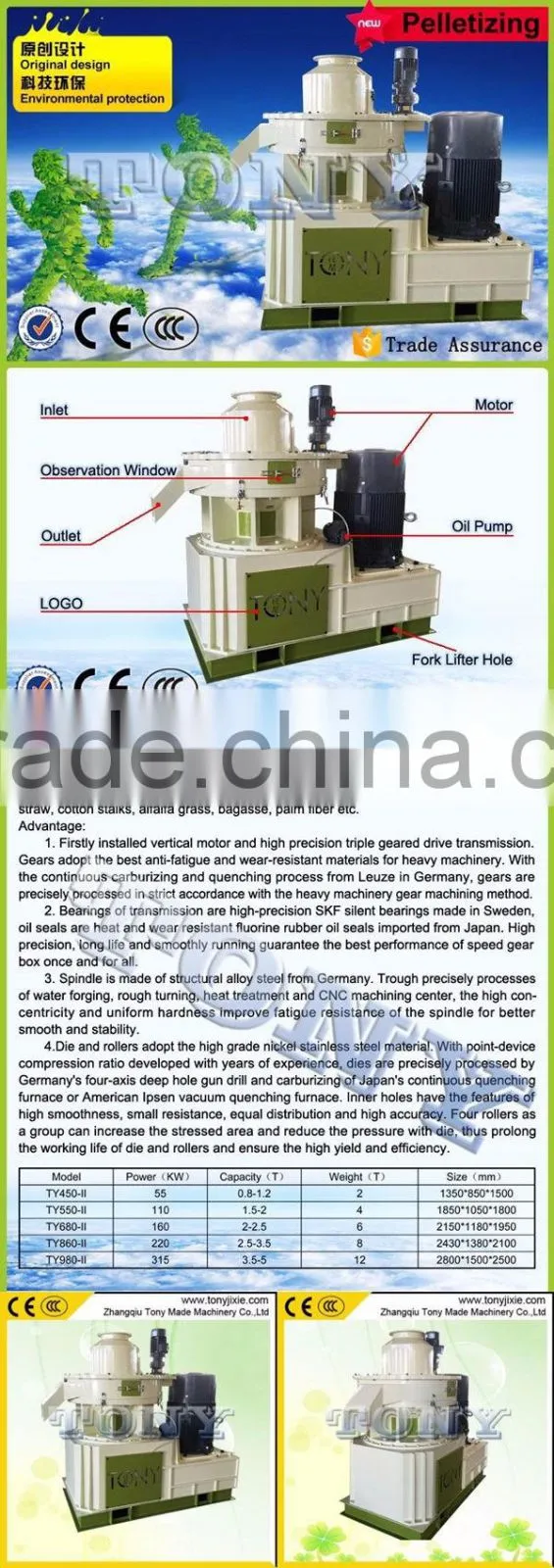 Advanced technology wood pellet press with high quality