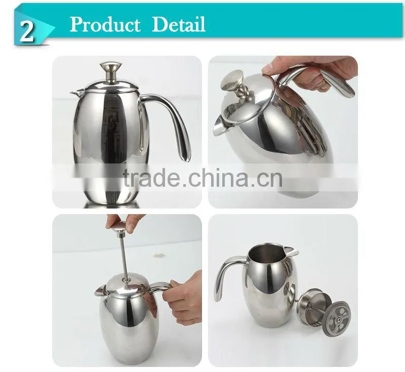 2014Europe double wall stainless steel hand press coffee jug