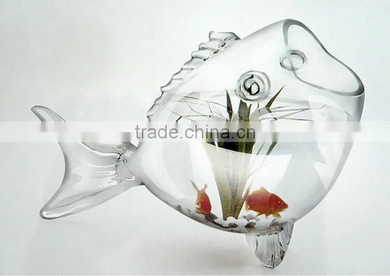 hand blown clear large fish shaped glass fish bowl