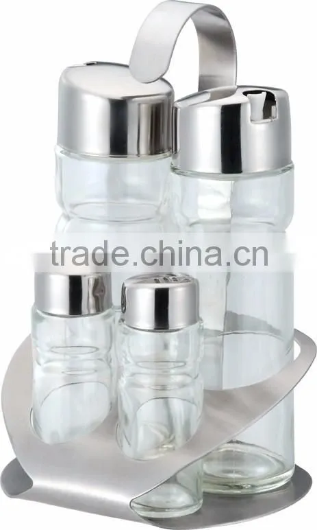 Stainless Steel Cover Glass Bottle Kitchen Storage Spice Jar Set Of 4
