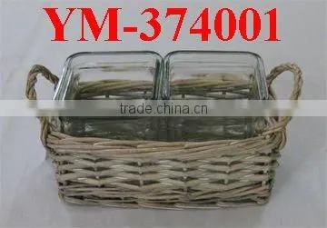 small wicker candlestick holder with ears