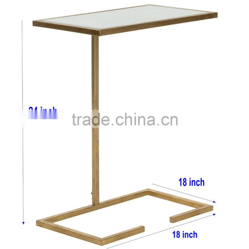 Simple design iron black color metal end table with glass top for living room high grade quality