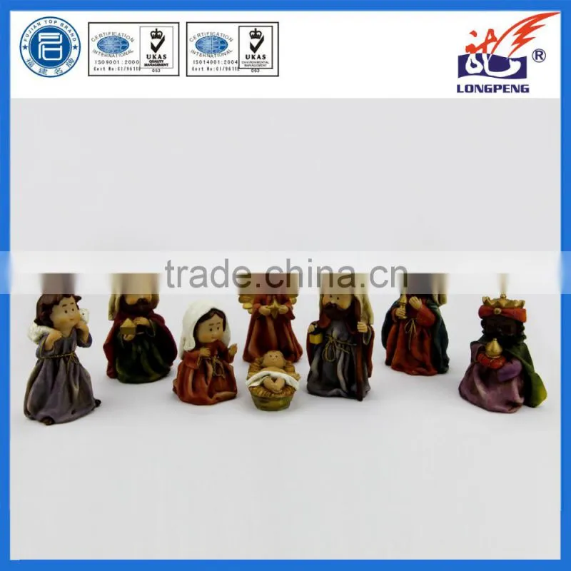 Handmade Cute Polyresin Religious Cartoon Nativity Set For Sale