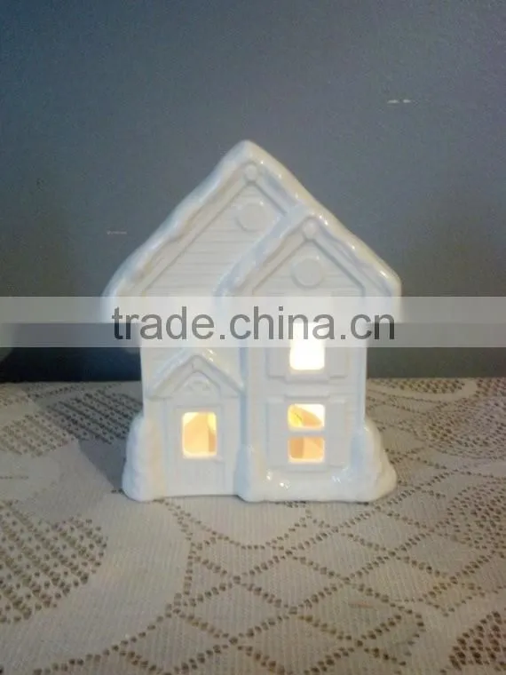 Hand Painted Ceramic Christmas Village tea Light Holders