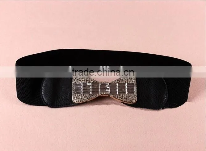 Wholesale rhinestone paved butterfly buckle sex women lady wide PU waist belt