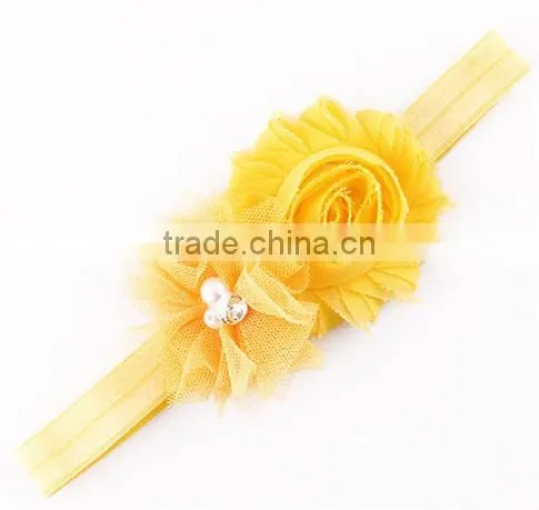 2015 wholesale Baby Toddler Infant Flower Headband with Pearl Hair Bow Band Accessories