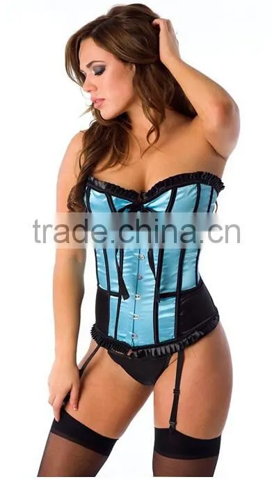 Manufacturer Sexy Blue Satin Outwear Strapless Lingerie With Legging Body Shaper Corset