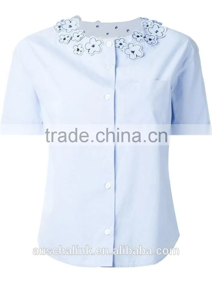 100% cotton girls flower embroidery shirt OEM service