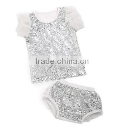 2017 Wholesale Children Boutique Clothing Baby Clothes Wear In Fall , High Quality Sequin Baby Shiny Outfits
