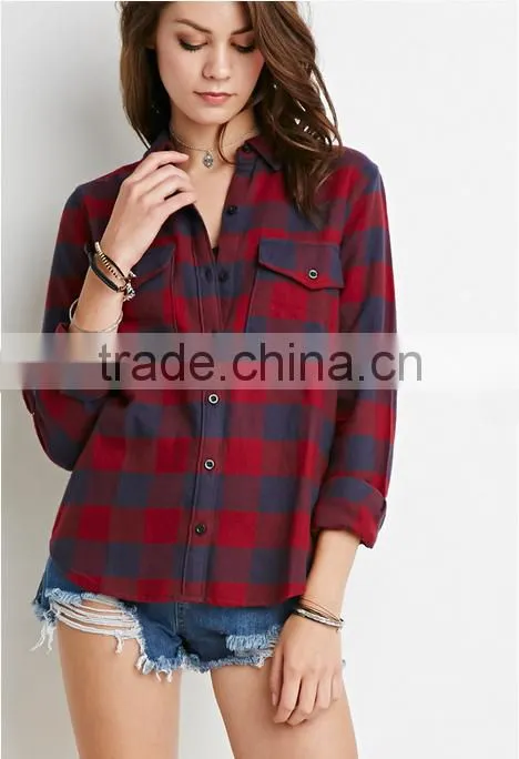 New Casual Button Down Lapel Neck Plaids Flannel Blouse Shirts
