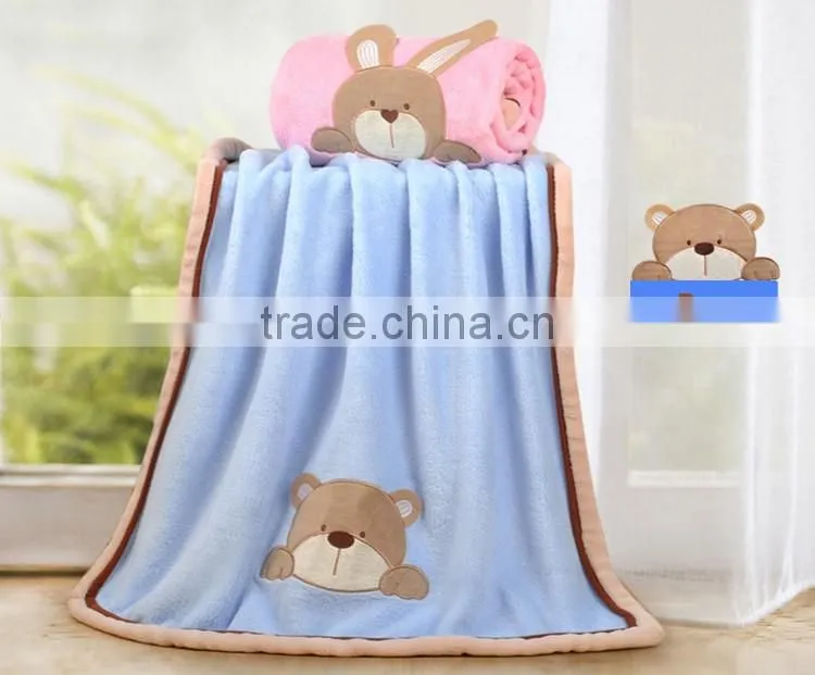 High quality overlocking embroidered baby fleece blanket