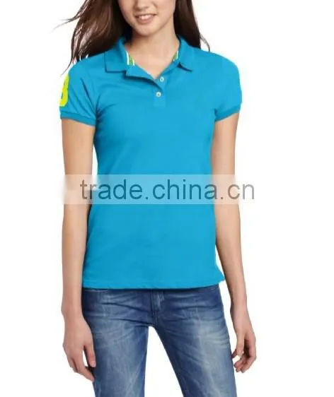Girls Solid Color 100 polyester polo shirts with Brand Logo Customized