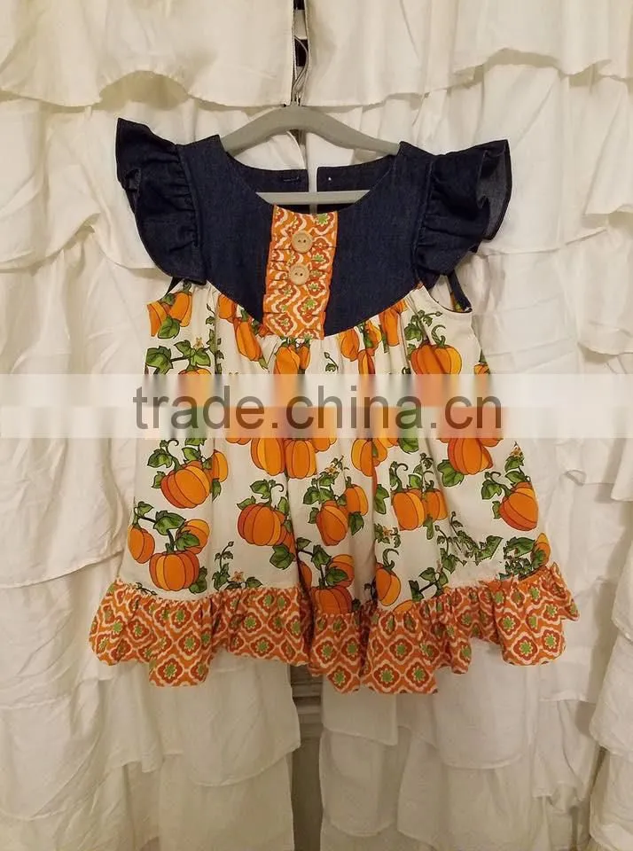 Toddler Girl Peasant Dress for Thanksgiving or Halloween or Fall Chevron Turkey Dress Half Puff Sleeve Dress Kids Clothes