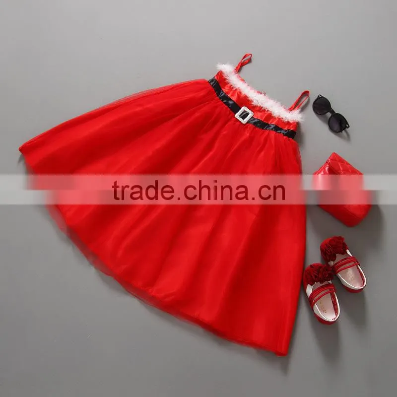 Fashion Strap Fluffy Kids Baby Girls Red Christmas Wedding Dress