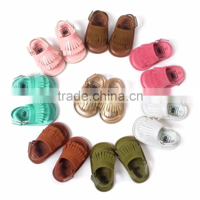 2016 New Summer Candy Color Baby Tassel Baby Leather Sandal Soft Sole Infant Girls and Boys Shoes