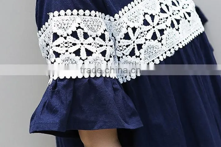 women linen dress lace short flare sleeve for women ladies apparel
