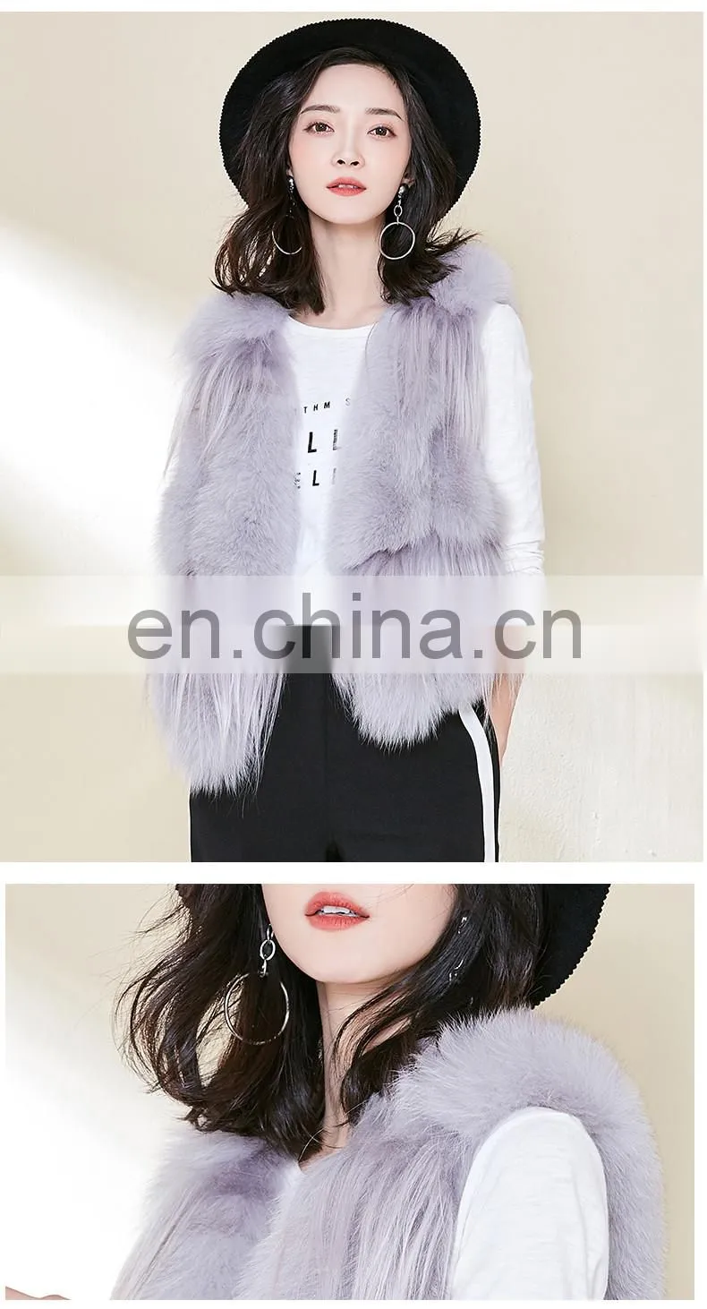 Popular Lovely Fox Fur Vest Beautiful Good Quality Girl Fox Short Fur Vest