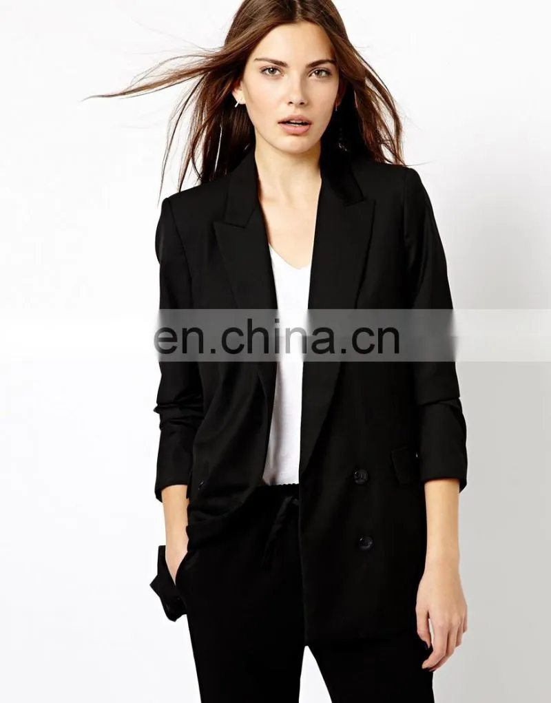 2015 Latest fashion from china high quality women coat ,Black boyfriend blazer wind